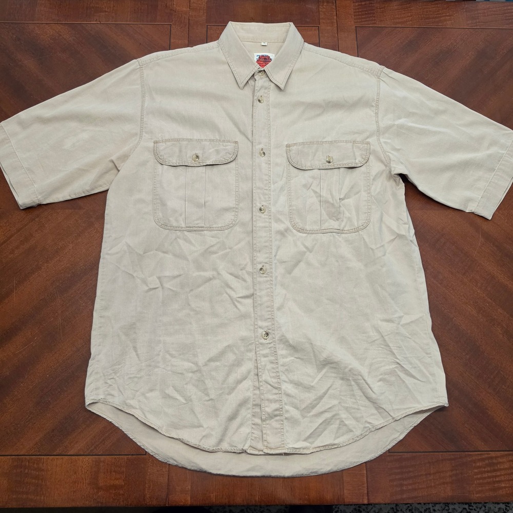 Vintage 80s Benetton Blue Family Khaki Utility Shirt Mens L Made in Italy